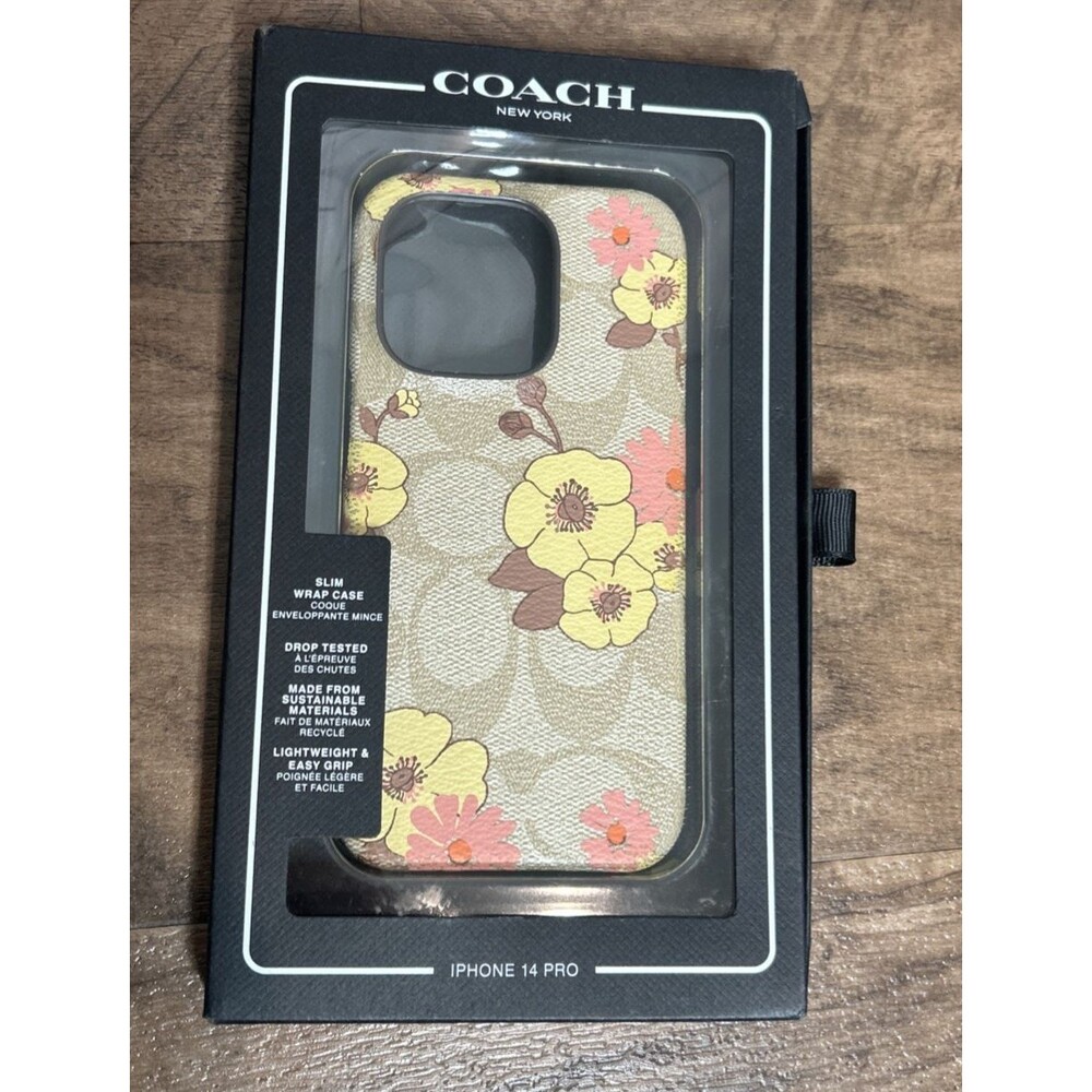 Coach iPhone 14 Pro Signature Canvas Floral Print Light Khaki In Box New